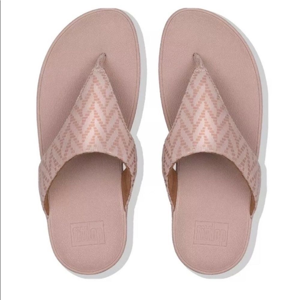 FITFLOP Sandals Lottie Chevron Shimmer Thongs Slip On Comfort Wedge Pink Size 7 - Picture 4 of 10